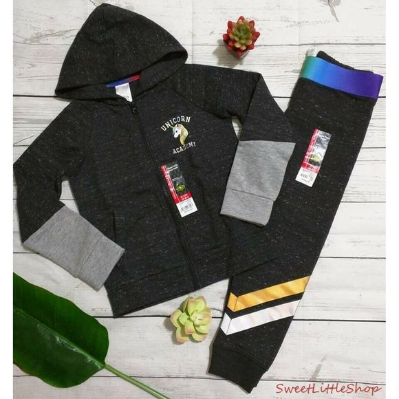 Sweatshirt Hoodie Jacket Pants Set Unicorn L Large 10 12